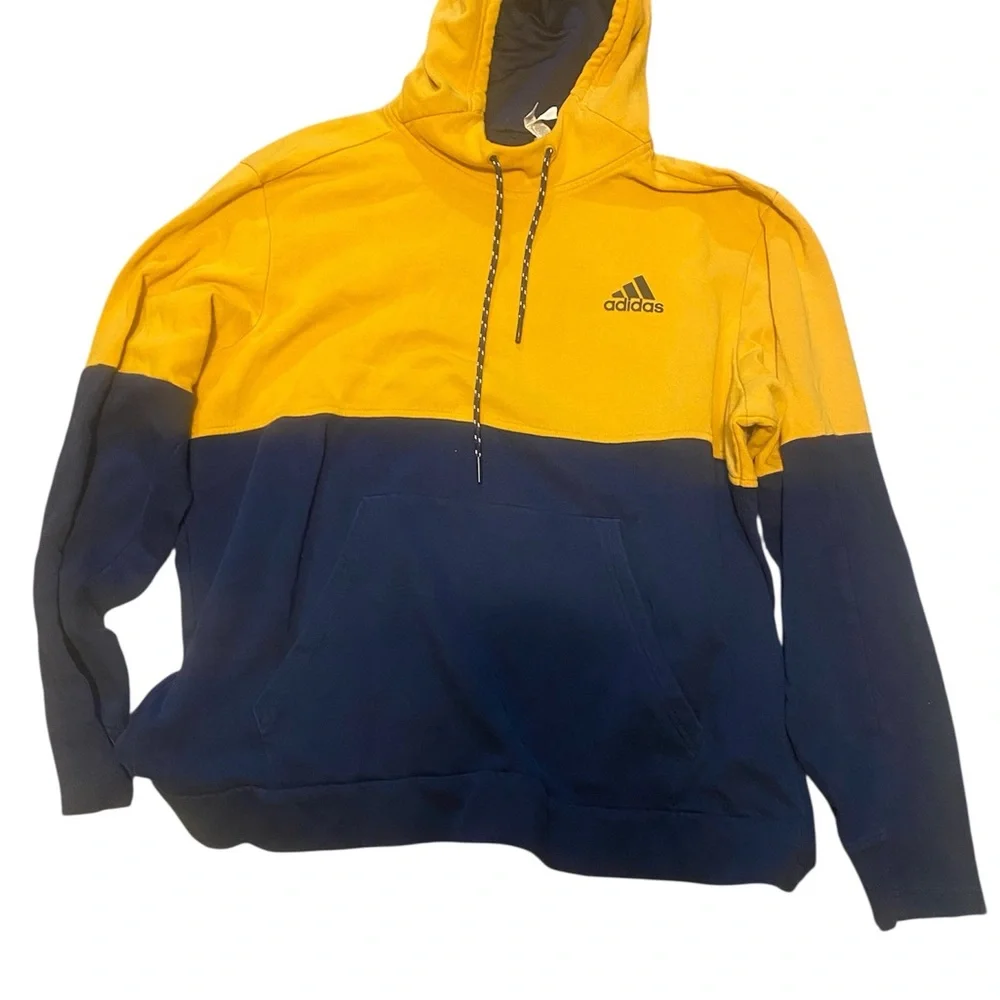 Adidas Men's Two-Tone Yellow and Navy Hoodie